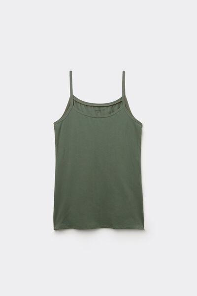 Green Round-Neck Stretch-Cotton Vest Top, , large image number 4