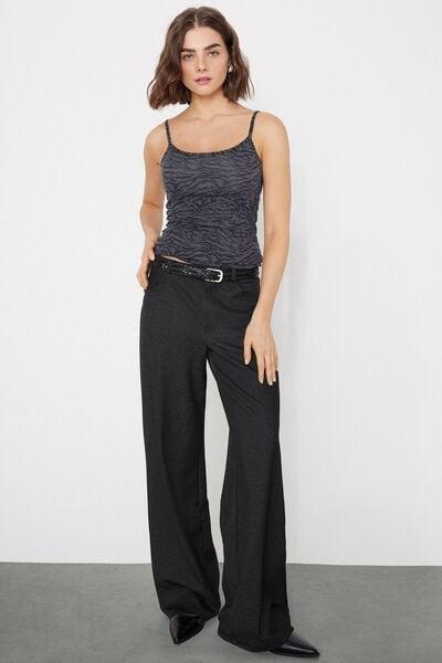 Grey Zebra Round-Neck Stretch Cotton Camisole, 5701_217Z, large image number 0