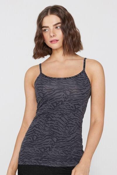 Grey Zebra Round-Neck Stretch Cotton Camisole, 5701_217Z, large image number 1