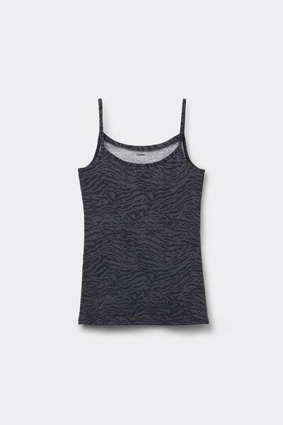Grey Zebra Round-Neck Stretch Cotton Camisole, 5701_217Z, large image number 4
