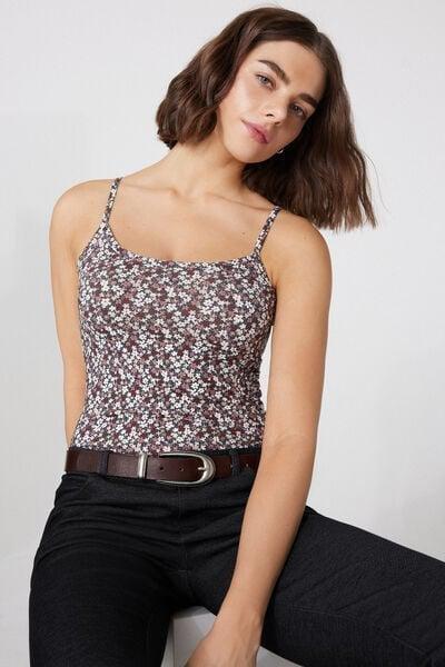 Multicolour Floral Round-Neck Stretch Cotton Camisole, 5701_221Z, large image number 0