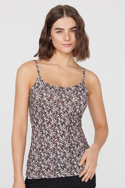 Multicolour Floral Round-Neck Stretch Cotton Camisole, 5701_221Z, large image number 1