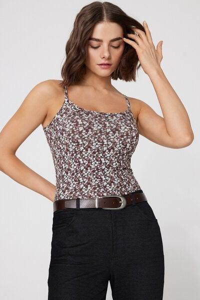 Multicolour Floral Round-Neck Stretch Cotton Camisole, 5701_221Z, large image number 3