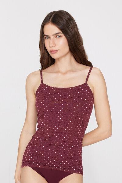 Black Polka Dot Print Round-Neck Camisole In Stretch Cotton, 5701_583Z, medium