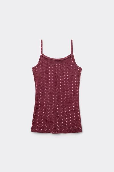 Black Polka Dot Print Round-Neck Camisole In Stretch Cotton, 5701_583Z, large image number 4