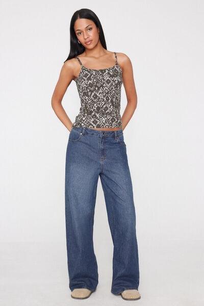 Green Round-Neck Stretch Cotton Camisole, 5701_588Z, large image number 0
