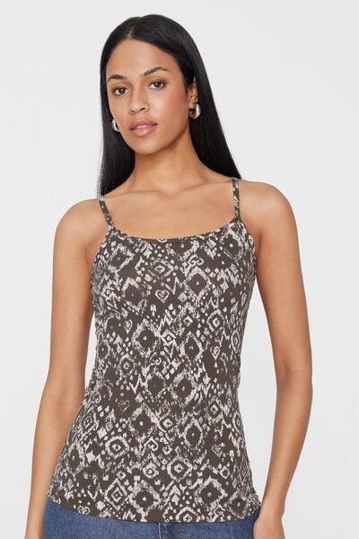 Green Round-Neck Stretch Cotton Camisole, 5701_588Z, large image number 1