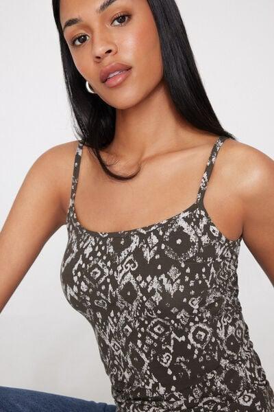 Green Round-Neck Stretch Cotton Camisole, 5701_588Z, large image number 3
