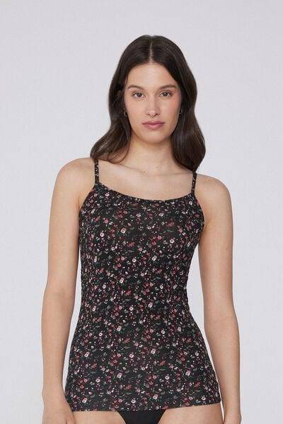NERO STAMPA GARDEN Round-Neck Camisole in Stretch Cotton, 5701_753Y, medium