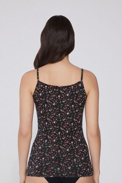 NERO STAMPA GARDEN Round-Neck Camisole in Stretch Cotton, 5701_753Y, medium