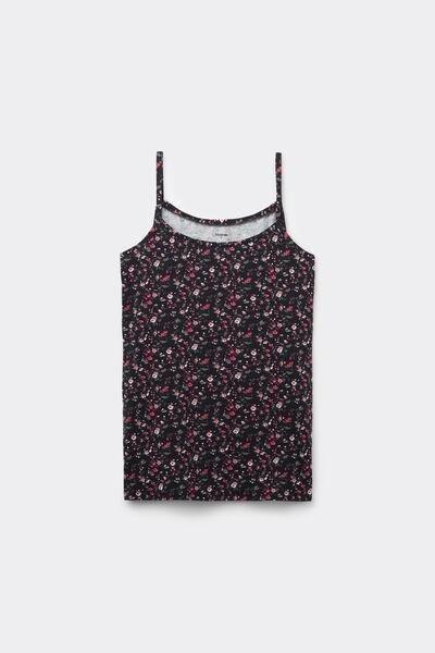 NERO STAMPA GARDEN Round-Neck Camisole in Stretch Cotton, , large image number 4