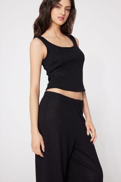 Black Openwork Wide Shoulder Strap Crop Top, Black, large image number 0