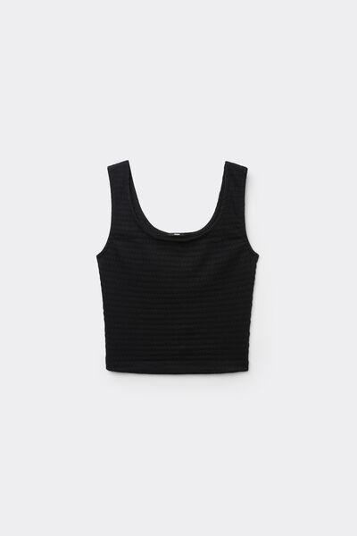 Black Openwork Wide Shoulder Strap Crop Top, Black, large image number 4