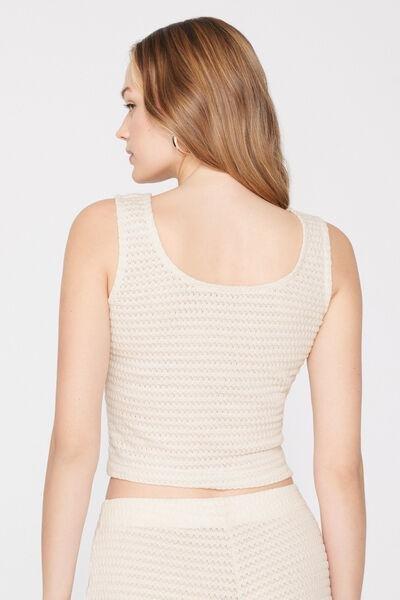 Cream Openwork Wide Shoulder Strap Crop Top, 5701_356Z, large image number 2