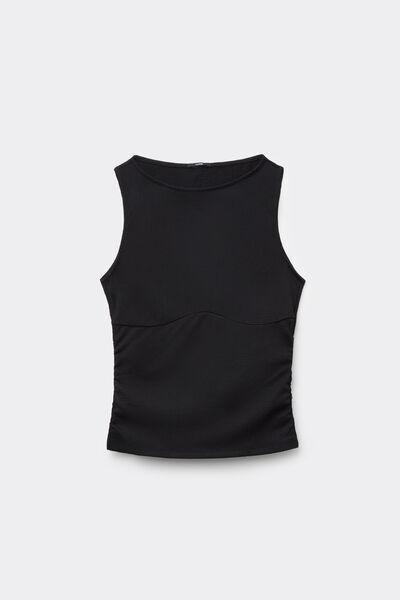 BLACK Short Crinkle Camisole with Wide Shoulder Straps, Black, large image number 4
