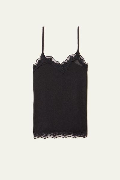Black Viscose And Merino Wool Camisole, , large image number 4