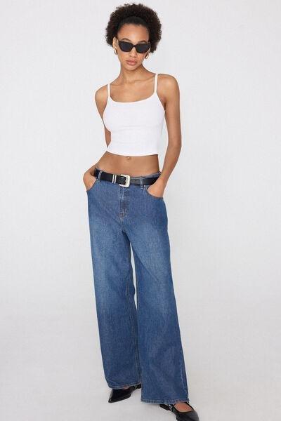 White Ribbed Cotton Crop Top, White, large image number 0