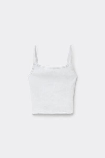 White Ribbed Cotton Crop Top, White, large image number 4