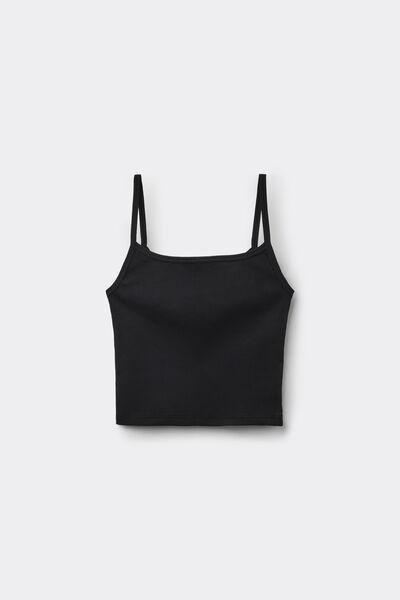 Black Ribbed Cotton Crop Top, Black, large image number 4