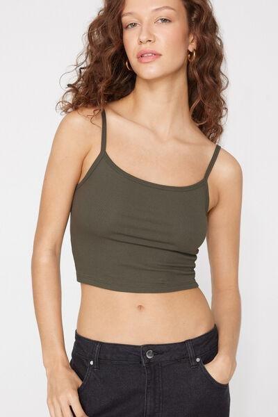 Green Ribbed Cotton Crop Top, 5701_226Z, large image number 3