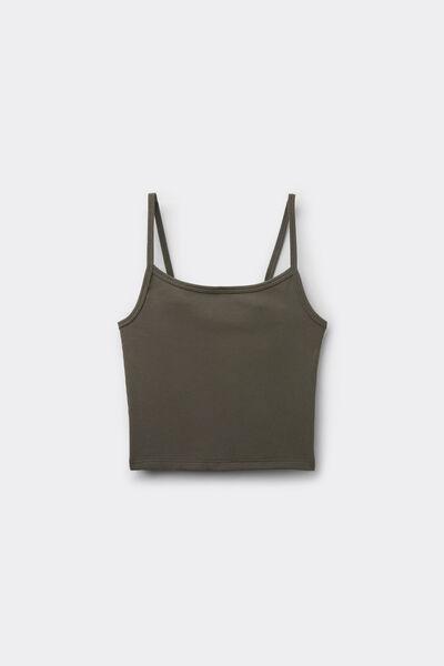 Green Ribbed Cotton Crop Top, 5701_226Z, large image number 4