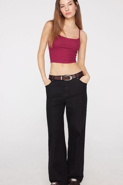 Red Ribbed Cotton Crop Top, 5701_343Z, large image number 0