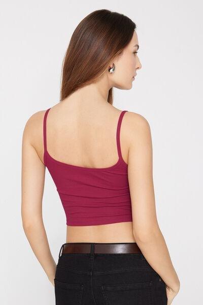 Red Ribbed Cotton Crop Top, 5701_343Z, large image number 2