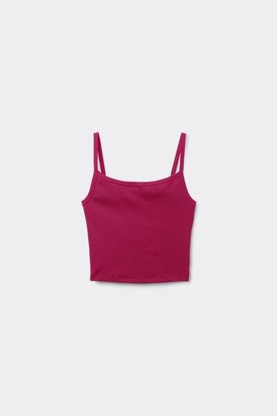 Red Ribbed Cotton Crop Top, 5701_343Z, large image number 4