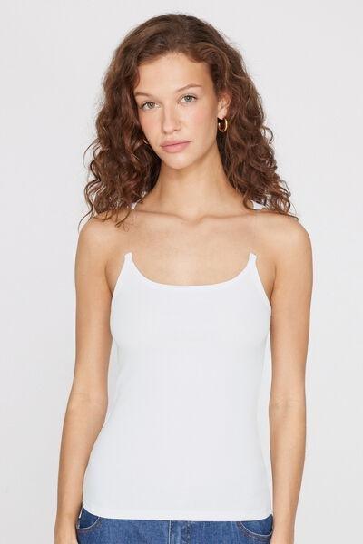 White Invisible Straps Ribbed Cotton Vest Top, White, large image number 1