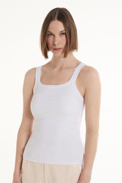White Square Neck Ribbed Camisole, , large image number 0