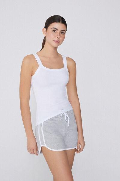 White Square Neck Ribbed Camisole, White, large image number 0