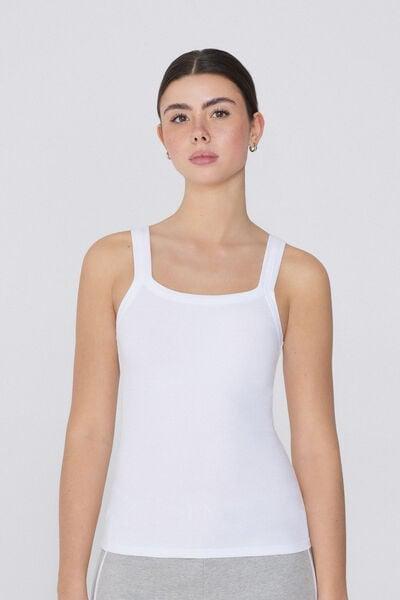 White Square Neck Ribbed Camisole, White, large image number 1