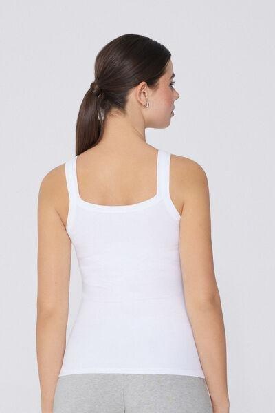 White Square Neck Ribbed Camisole, White, large image number 2