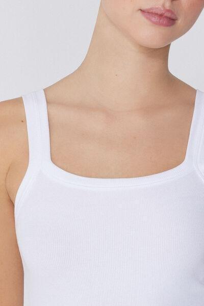 White Square Neck Ribbed Camisole, White, large image number 3