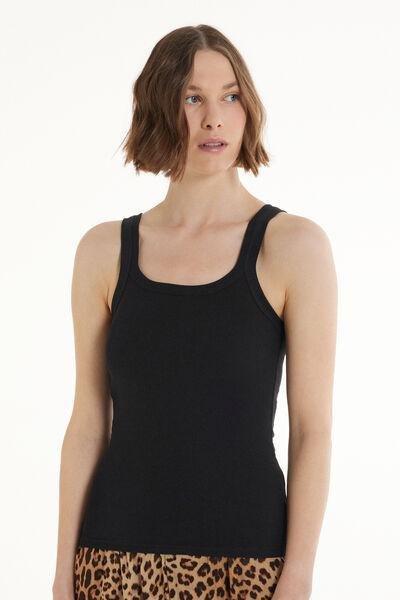 Black Square Neck Ribbed Camisole, , large image number 0