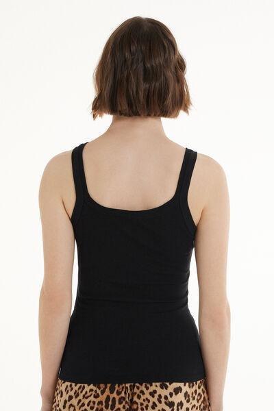 Black Square Neck Ribbed Camisole, , large image number 2