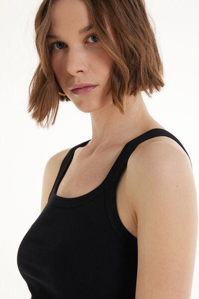 Black Square Neck Ribbed Camisole, , large image number 3