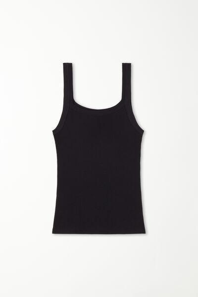 Black Square Neck Ribbed Camisole, , large image number 4