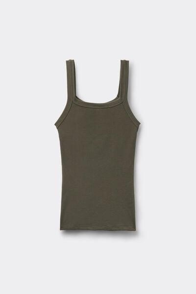 Green Square Neck Ribbed Cotton Camisole, 5701_226Z, large image number 4