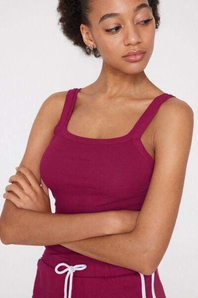 Red Square Neck Ribbed Cotton Camisole, 5701_343Z, large image number 1