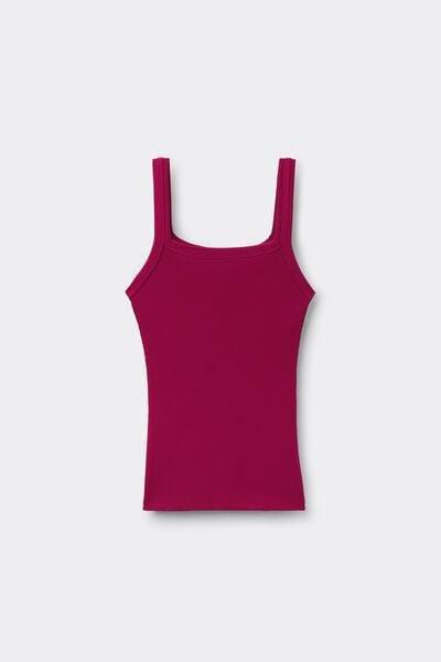 Red Square Neck Ribbed Cotton Camisole, 5701_343Z, large image number 2