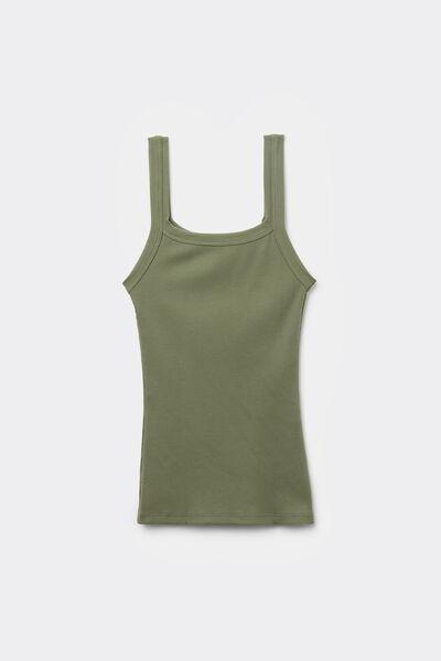 VERDE SAFARI Square Neck Ribbed Cotton Camisole, 5701_580W, large image number 4