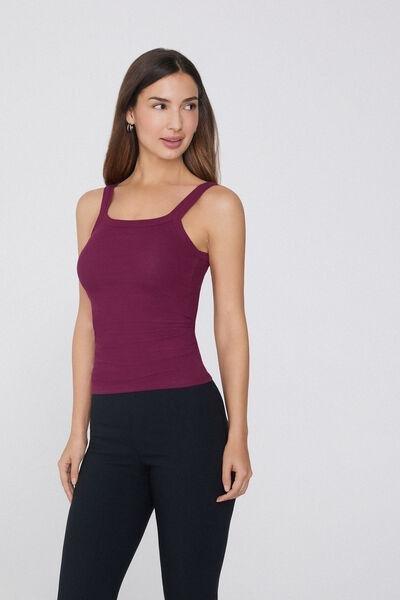 BORDEAUX Square Neck Ribbed Cotton Camisole, , large image number 1