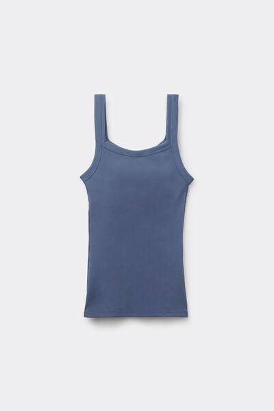 GALACTIC BLUE Square Neck Ribbed Cotton Camisole, , large image number 4