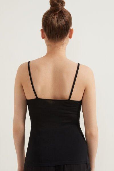 Black Lightweight Organic Cotton Lace Insert Tank Top, Black, large image number 2