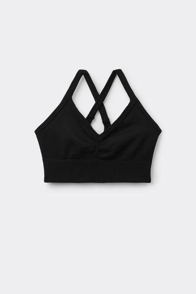 Black Sporty Scrunch Crop Top, Black, large image number 3