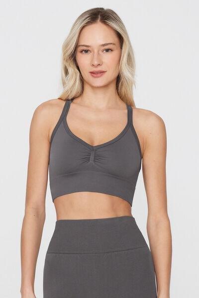 Grey Sporty Scrunch Crop Top, 5701_191Z, large image number 1