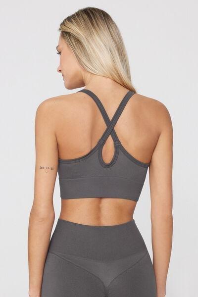 Grey Sporty Scrunch Crop Top, 5701_191Z, large image number 2