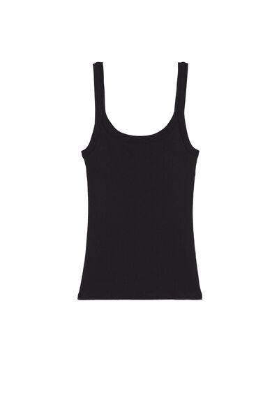 Black Cotton Ribbed Camisole, , large image number 4
