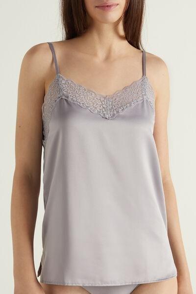 Grey Lace And Satin Tank Top, , large image number 1